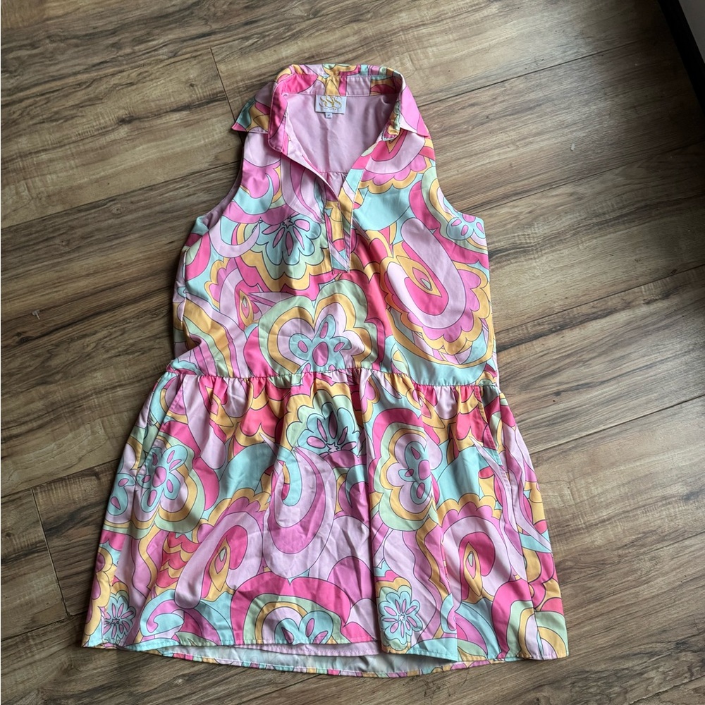 Vibrant Pink and Yellow Swirl Mini Dress